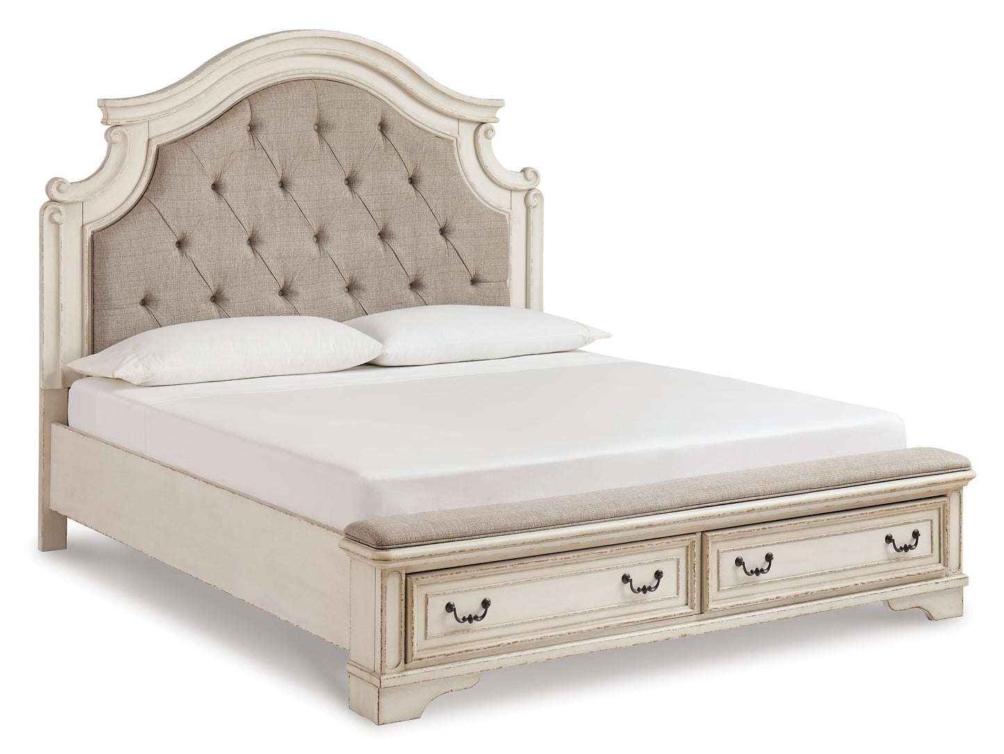 Realyn King Upholstered Bed with Mirrored Dresser at Walker Mattress and Furniture Locations in Cedar Park and Belton TX.