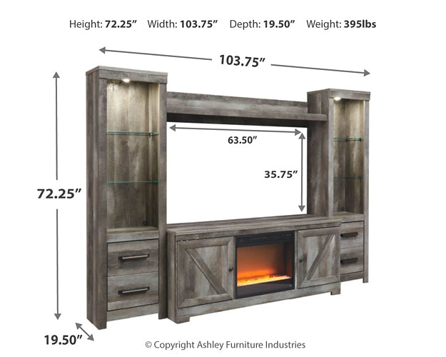 Wynnlow 4-Piece Entertainment Center with Electric Fireplace at Walker Mattress and Furniture Locations in Cedar Park and Belton TX.