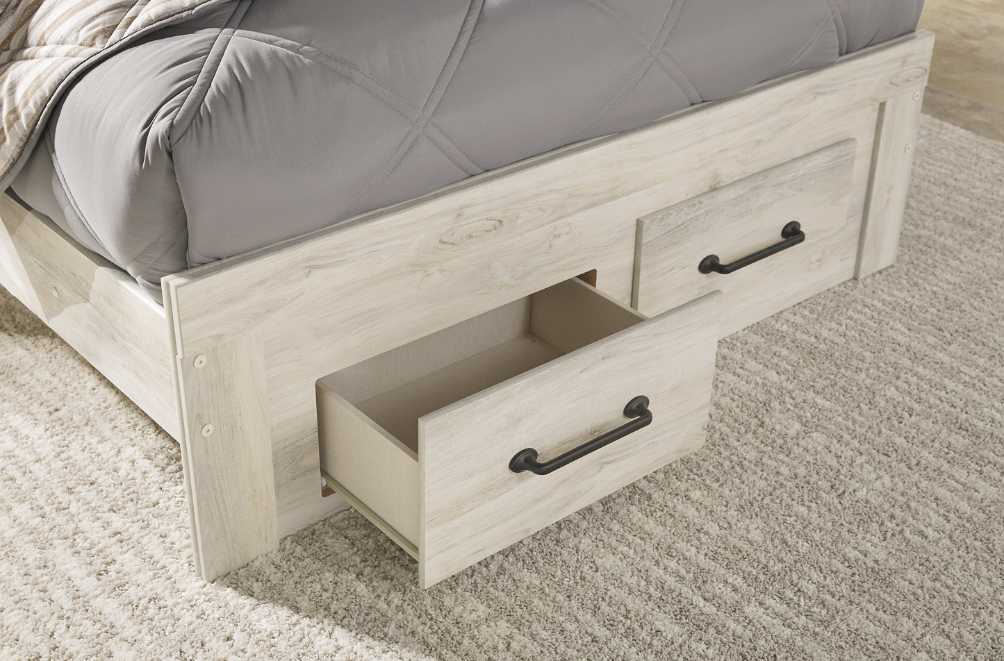 Cambeck Panel Bed With 2 Storage Drawers With Mirrored Dresser, Chest And 2 Nightstands
