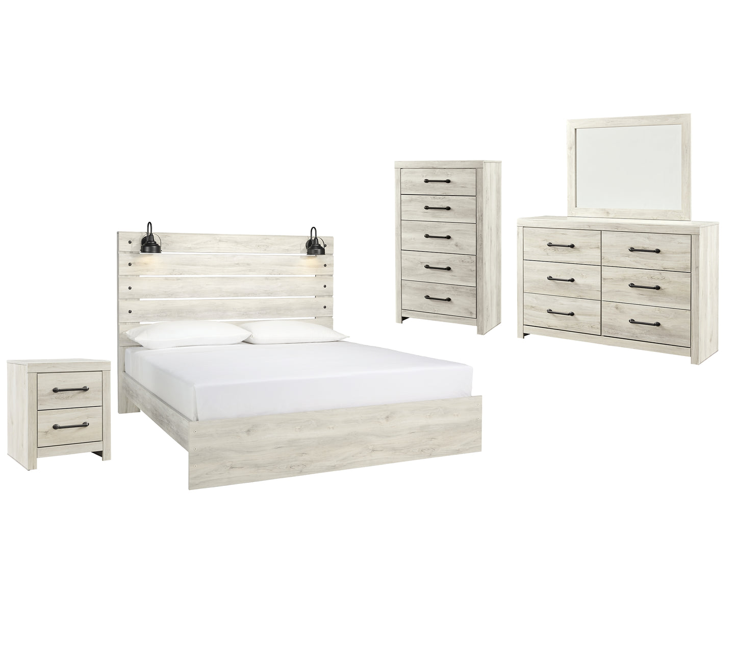 Cambeck Panel Bed With Mirrored Dresser, Chest And Nightstand
