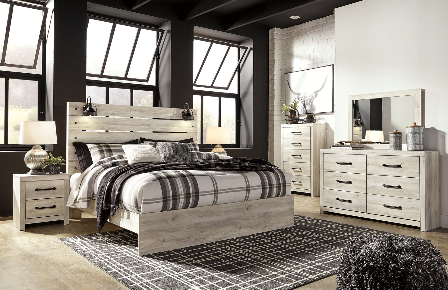 Cambeck Panel Bed With Mirrored Dresser, Chest And Nightstand