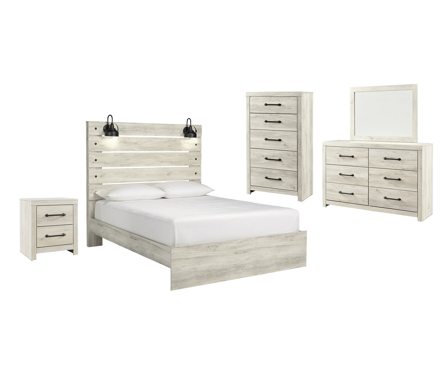 Cambeck Panel Bed With Mirrored Dresser, Chest And Nightstand