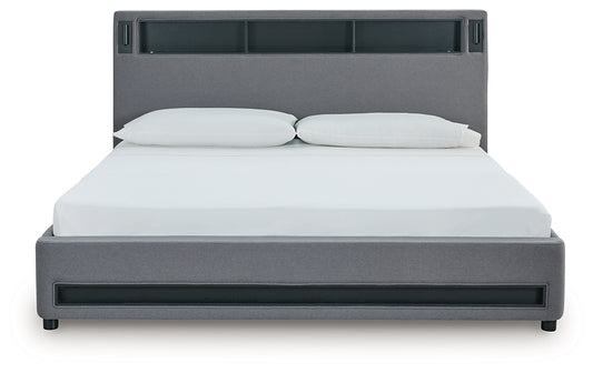 Verishaw King Upholstered Bed with Wireless Audio