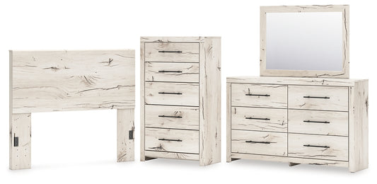 Lawroy Full Panel Headboard with Mirrored Dresser and Chest