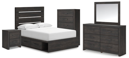 Hollivern Full Panel Bed with Storage with Mirrored Dresser, Chest and Nightstand