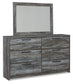 Baystorm King Panel Bed with 2 Storage Drawers with Mirrored Dresser, and Nightstand at Walker Mattress and Furniture