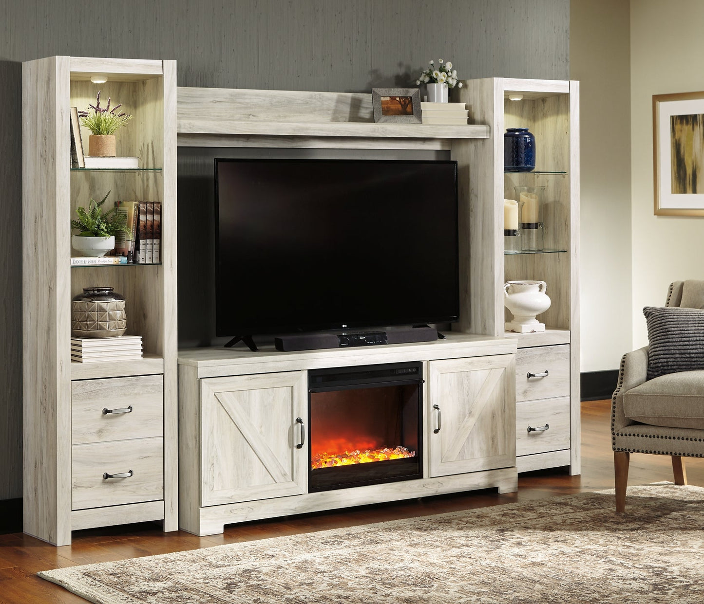 Bellaby 4-Piece Entertainment Center with Fireplace at Walker Mattress and Furniture Locations in Cedar Park and Belton TX.