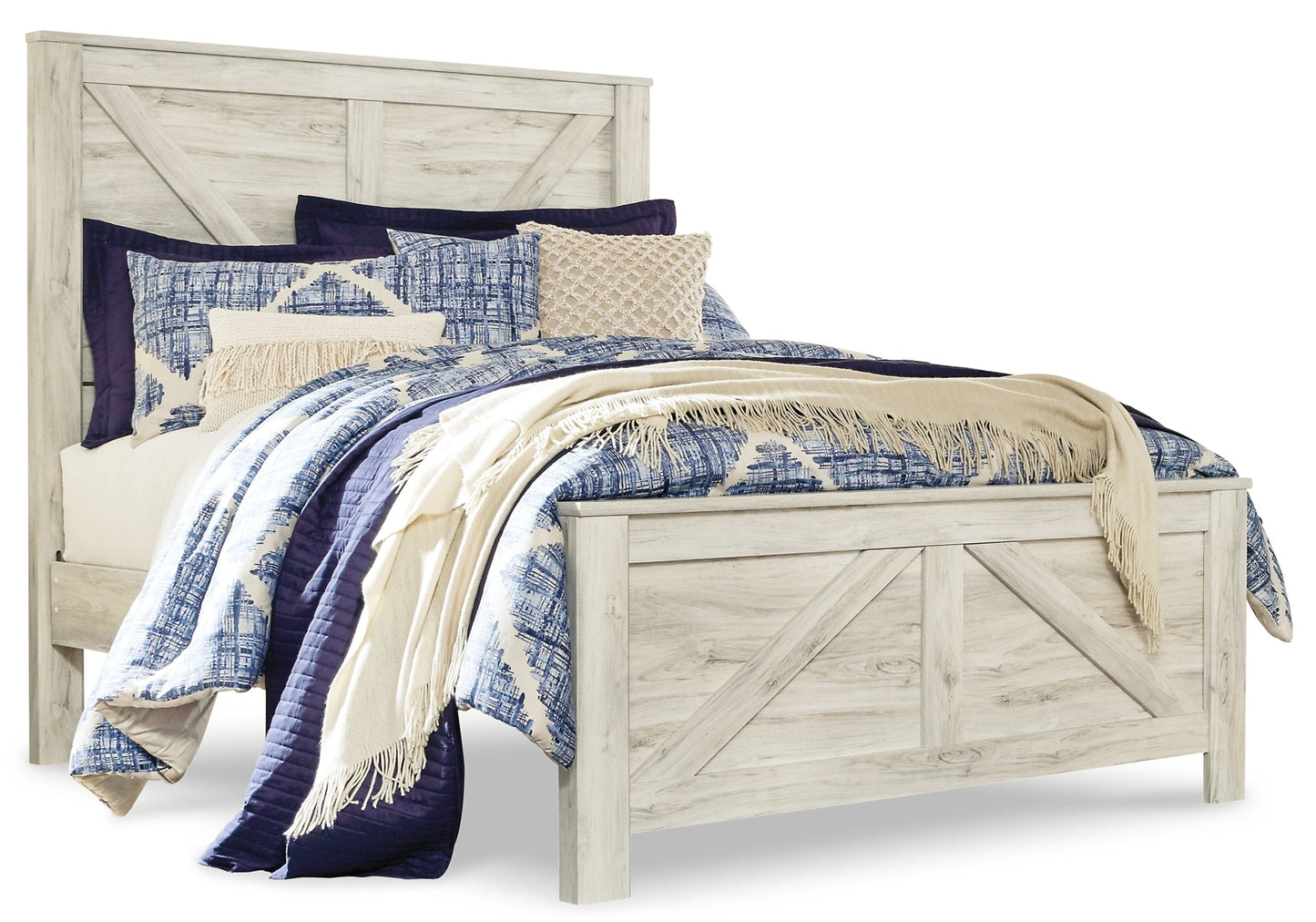 Bellaby Queen Crossbuck Panel Bed with Mirrored Dresser at Walker Mattress and Furniture Locations in Cedar Park and Belton TX.