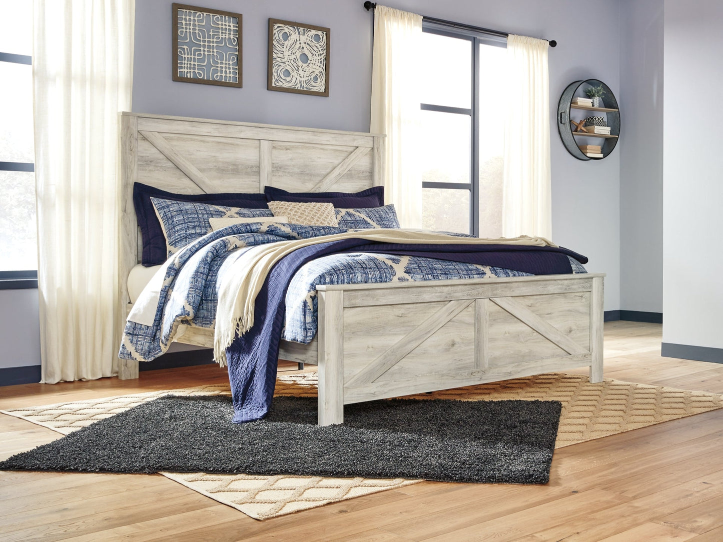 Bellaby Queen Crossbuck Panel Bed with Mirrored Dresser at Walker Mattress and Furniture Locations in Cedar Park and Belton TX.