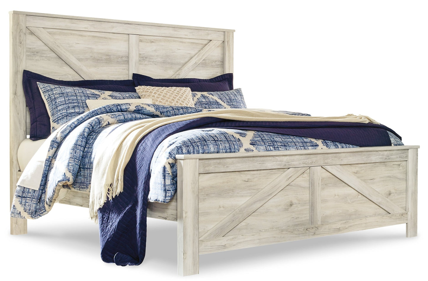 Bellaby Queen Crossbuck Panel Bed with Mirrored Dresser at Walker Mattress and Furniture Locations in Cedar Park and Belton TX.