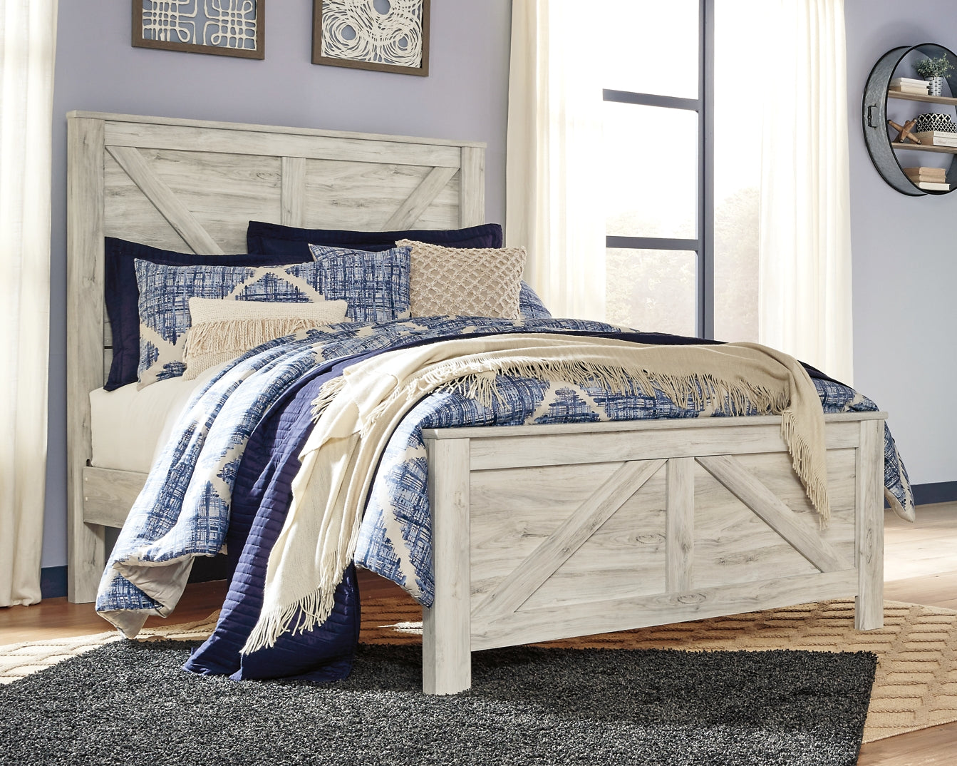 Bellaby Queen Crossbuck Panel Bed with Mirrored Dresser at Walker Mattress and Furniture Locations in Cedar Park and Belton TX.