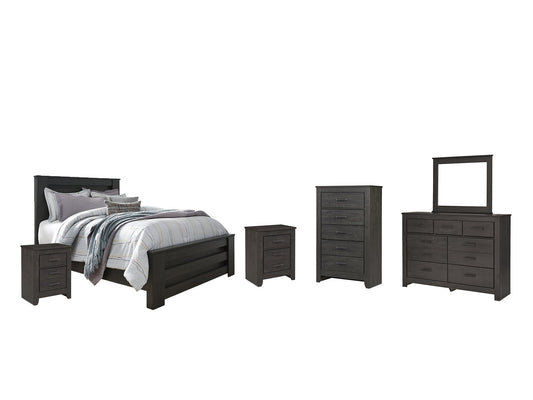 Brinxton Queen Panel Bed with Mirrored Dresser, Chest and 2 Nightstands at Walker Mattress and Furniture Locations in Cedar Park and Belton TX.