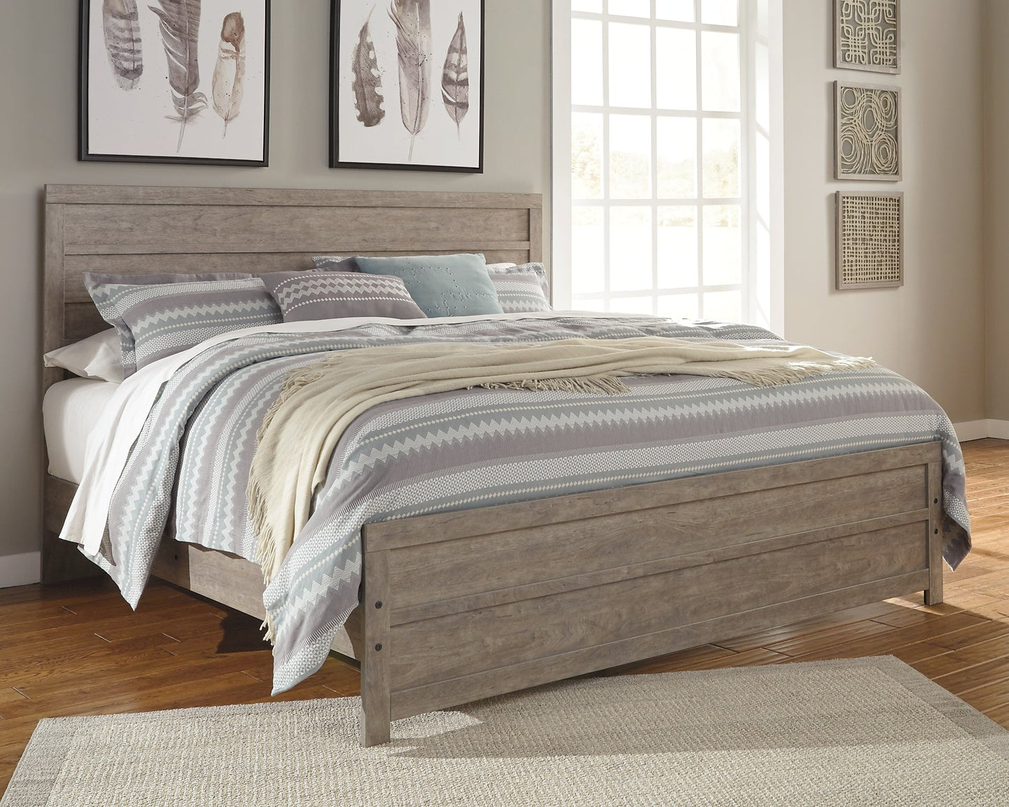 Culverbach King Panel Bed with Mirrored Dresser, Chest and 2 Nightstands at Walker Mattress and Furniture Locations in Cedar Park and Belton TX.