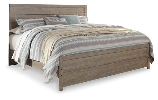 Culverbach King Panel Bed with Mirrored Dresser, Chest and 2 Nightstands at Walker Mattress and Furniture Locations in Cedar Park and Belton TX.