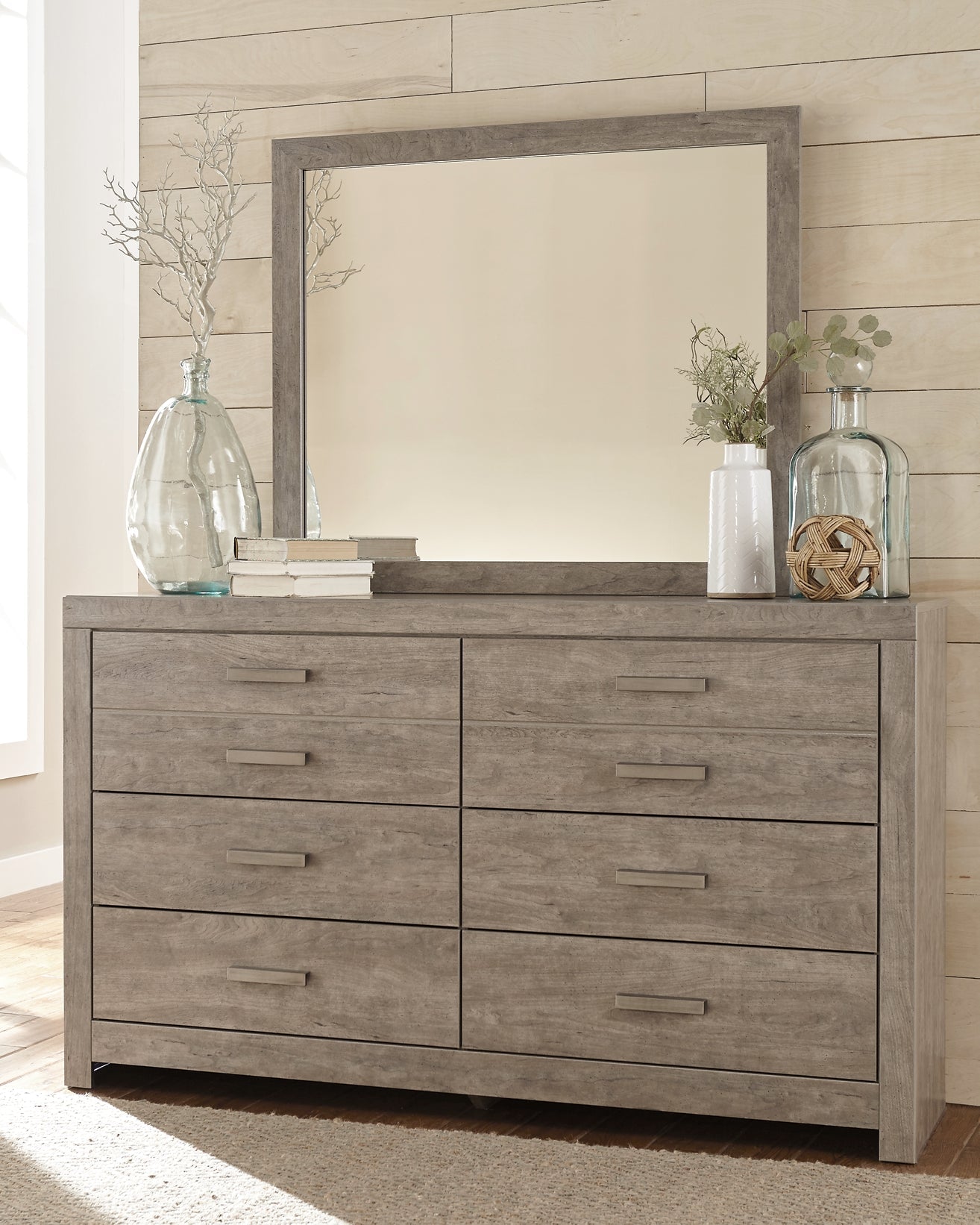 Culverbach King Panel Bed with Mirrored Dresser, Chest and 2 Nightstands at Walker Mattress and Furniture Locations in Cedar Park and Belton TX.