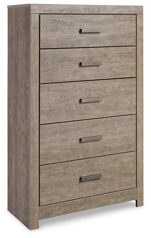 Culverbach King Panel Bed with Mirrored Dresser, Chest and 2 Nightstands at Walker Mattress and Furniture Locations in Cedar Park and Belton TX.