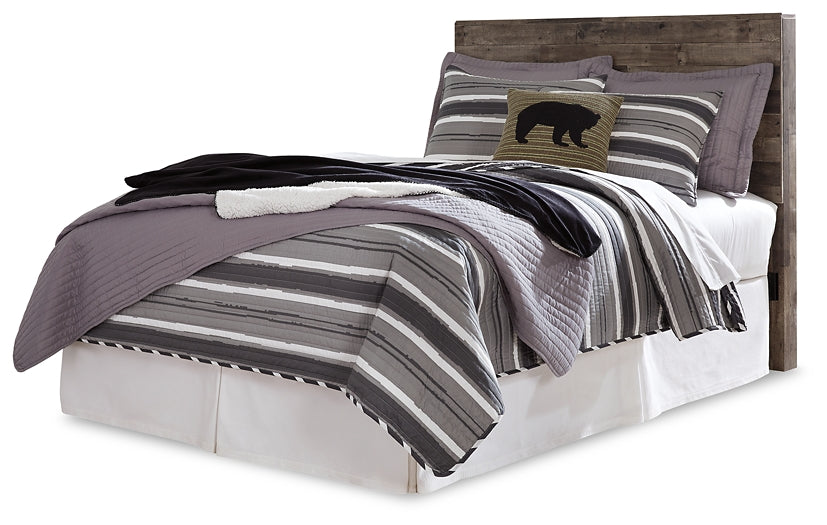Derekson Full Panel Headboard with Mirrored Dresser, Chest and Nightstand at Walker Mattress and Furniture Locations in Cedar Park and Belton TX.