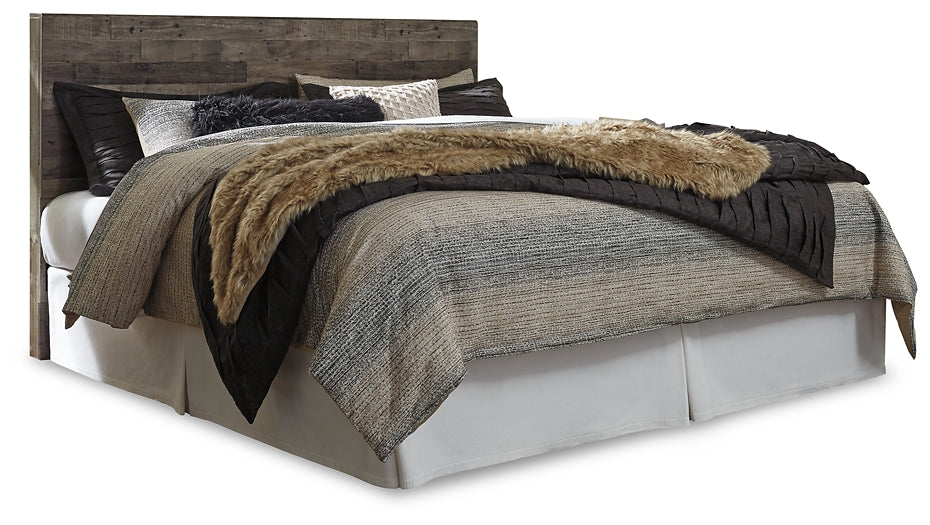Derekson King Panel Headboard with Mirrored Dresser, Chest and Nightstand at Walker Mattress and Furniture Locations in Cedar Park and Belton TX.