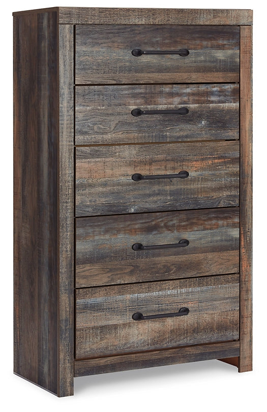 Drystan Queen/Full Bookcase Headboard with Mirrored Dresser, Chest and Nightstand at Walker Mattress and Furniture Locations in Cedar Park and Belton TX.
