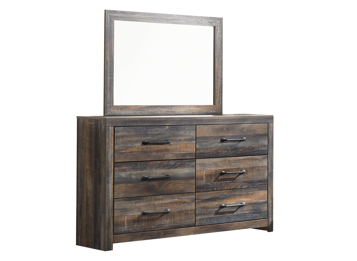 Drystan Queen/Full Bookcase Headboard with Mirrored Dresser, Chest and Nightstand at Walker Mattress and Furniture Locations in Cedar Park and Belton TX.