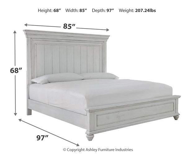 Kanwyn King Panel Bed with Mirrored Dresser at Walker Mattress and Furniture Locations in Cedar Park and Belton TX.