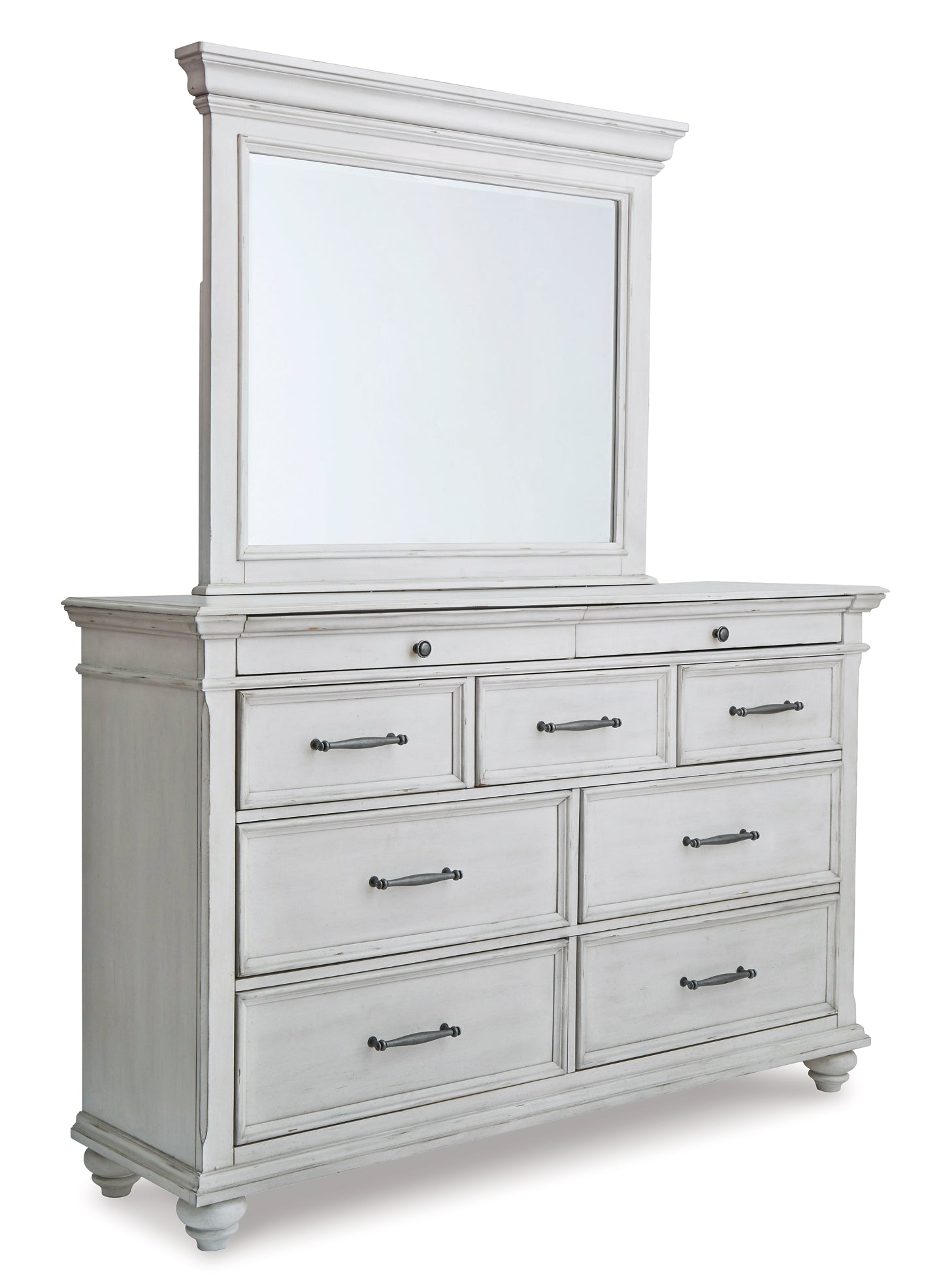 Kanwyn Queen Panel Bed with Mirrored Dresser and 2 Nightstands at Walker Mattress and Furniture Locations in Cedar Park and Belton TX.
