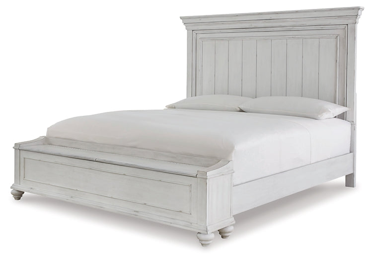 Kanwyn Queen Panel Bed with Storage with Mirrored Dresser and Chest at Walker Mattress and Furniture Locations in Cedar Park and Belton TX.