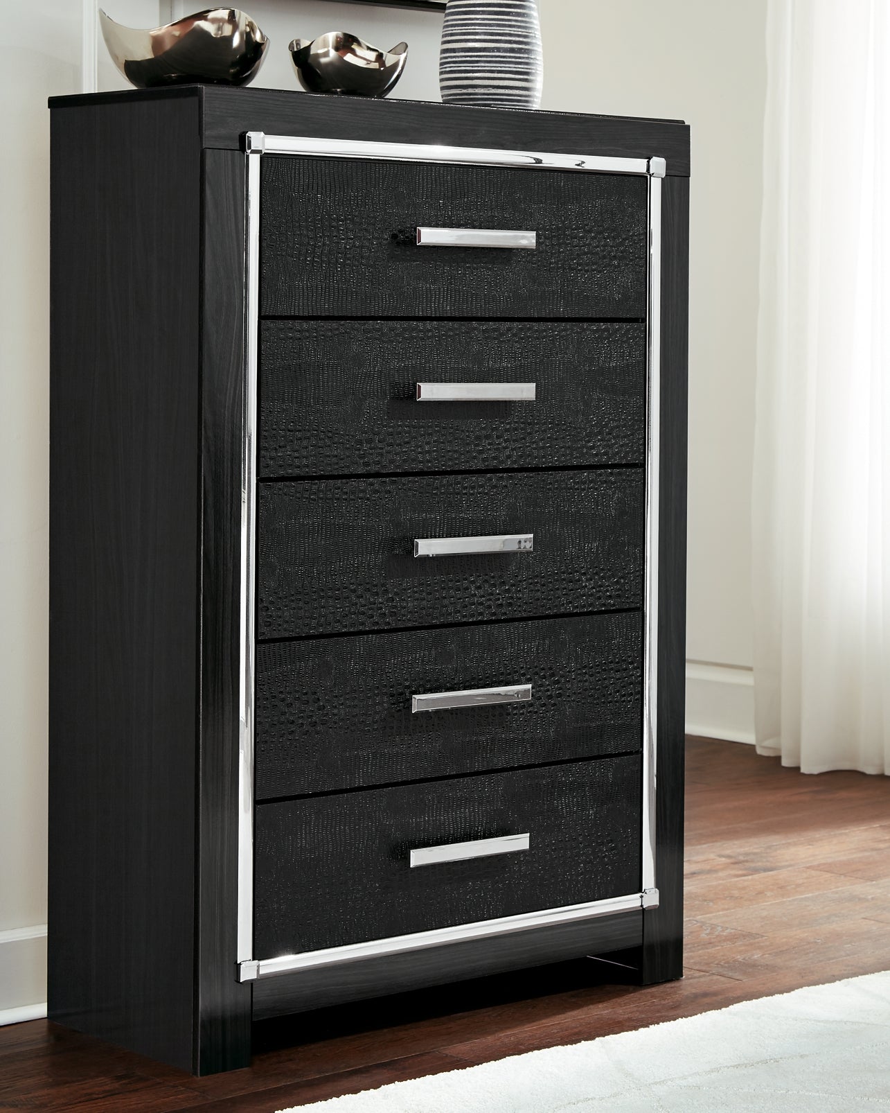 Kaydell King Upholstered Panel Bed with Mirrored Dresser, Chest and Nightstand at Walker Mattress and Furniture Locations in Cedar Park and Belton TX.