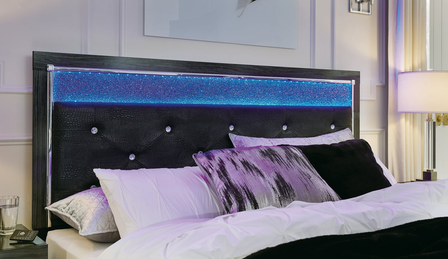 Kaydell King Upholstered Panel Bed with Mirrored Dresser, Chest and Nightstand at Walker Mattress and Furniture Locations in Cedar Park and Belton TX.