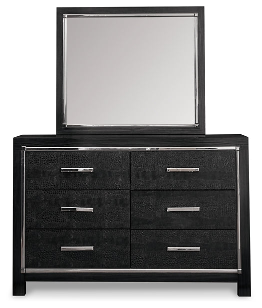 Kaydell King Upholstered Panel Bed with Mirrored Dresser, Chest and Nightstand at Walker Mattress and Furniture Locations in Cedar Park and Belton TX.