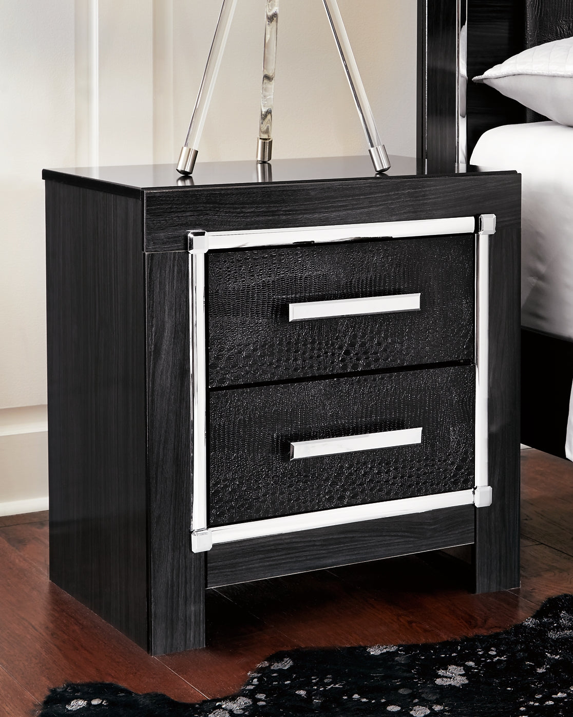 Kaydell King Upholstered Panel Bed with Mirrored Dresser, Chest and Nightstand at Walker Mattress and Furniture Locations in Cedar Park and Belton TX.