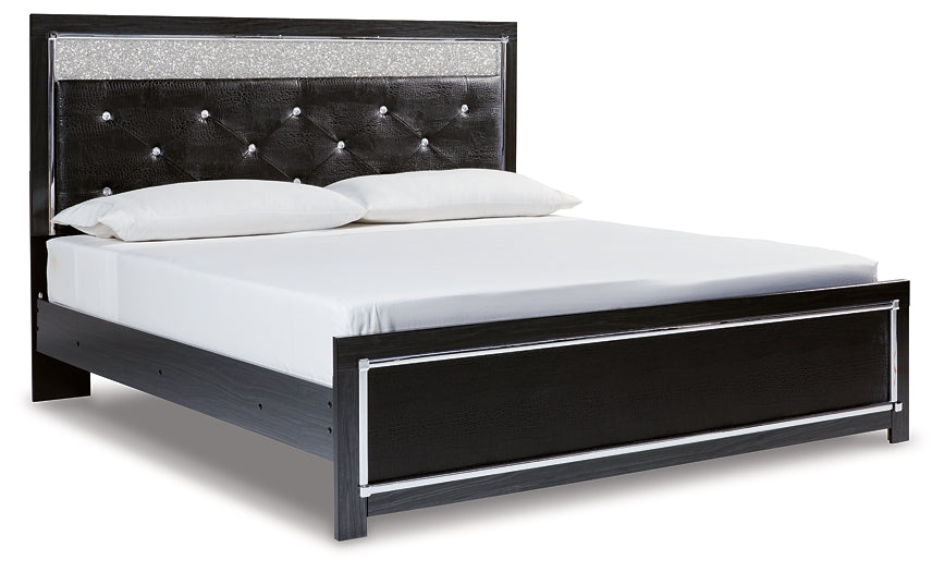 Kaydell King Upholstered Panel Bed with Mirrored Dresser, Chest and Nightstand at Walker Mattress and Furniture Locations in Cedar Park and Belton TX.