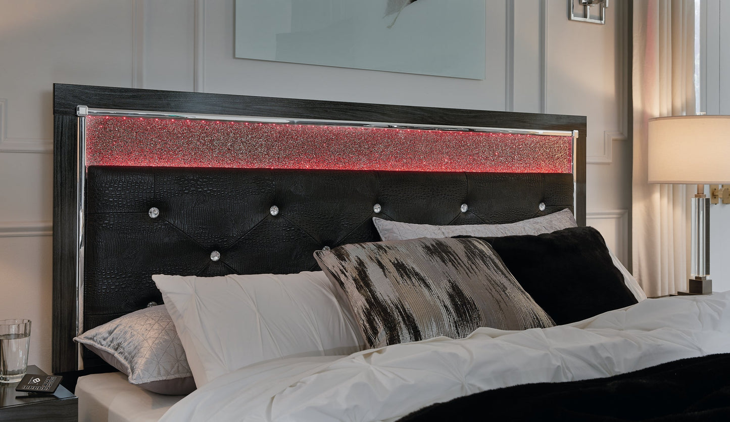 Kaydell King Upholstered Panel Bed with Mirrored Dresser, Chest and Nightstand at Walker Mattress and Furniture Locations in Cedar Park and Belton TX.