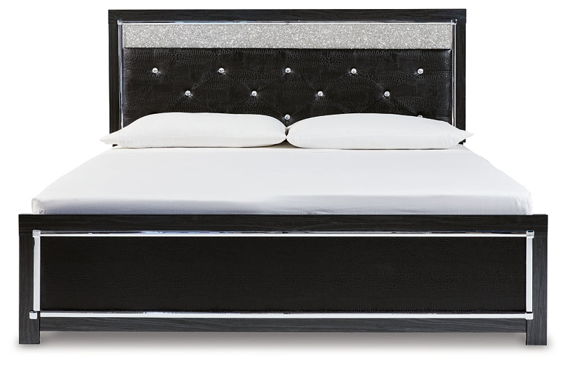 Kaydell King Upholstered Panel Bed with Mirrored Dresser, Chest and Nightstand at Walker Mattress and Furniture Locations in Cedar Park and Belton TX.