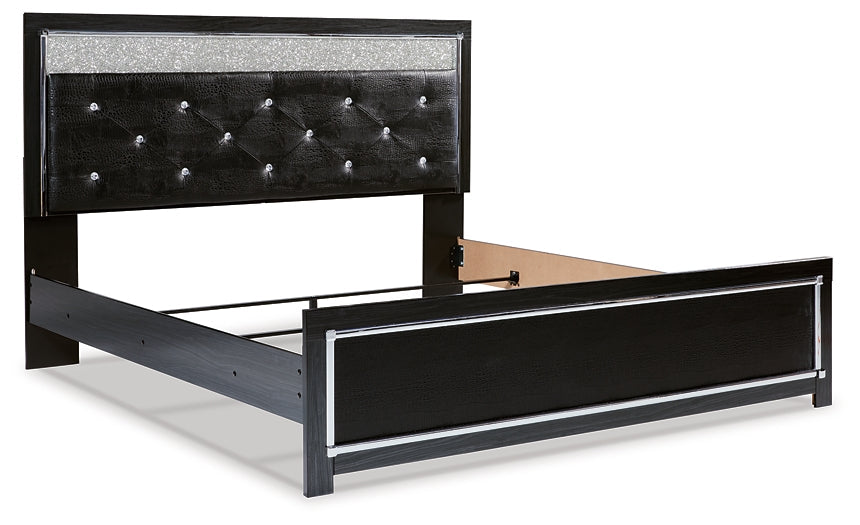 Kaydell King Upholstered Panel Bed with Mirrored Dresser, Chest and Nightstand at Walker Mattress and Furniture Locations in Cedar Park and Belton TX.