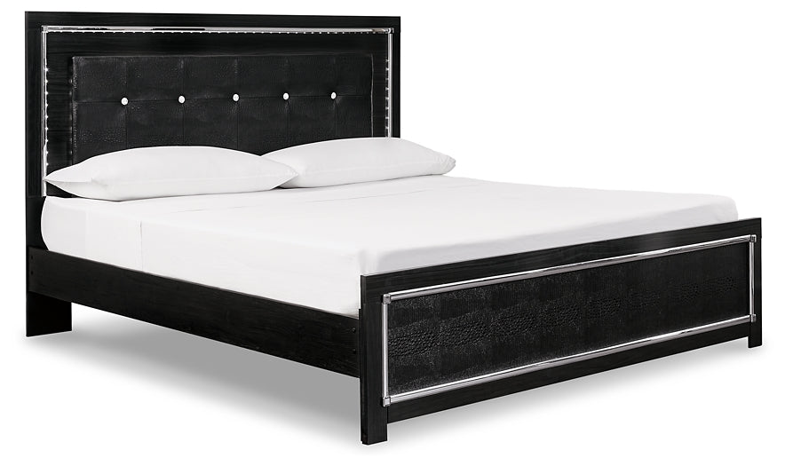 Kaydell King Upholstered Panel Bed with Mirrored Dresser and 2 Nightstands at Walker Mattress and Furniture Locations in Cedar Park and Belton TX.