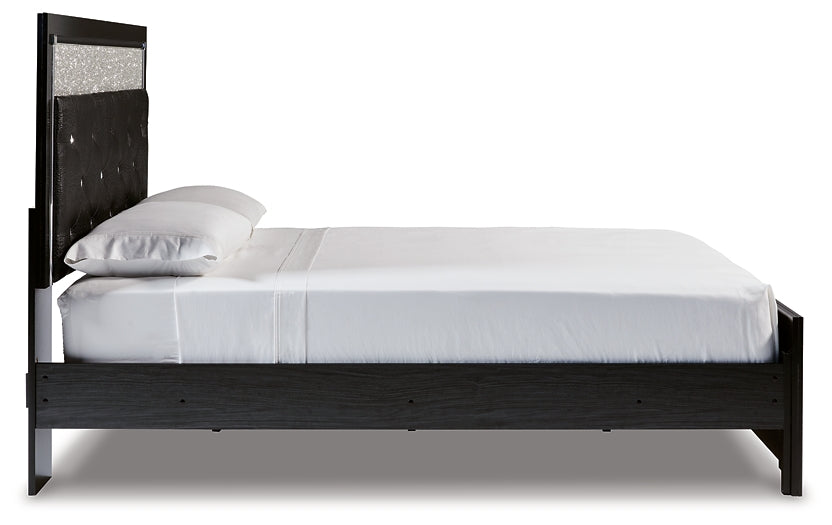 Kaydell Queen Upholstered Panel Bed with Mirrored Dresser at Walker Mattress and Furniture Locations in Cedar Park and Belton TX.