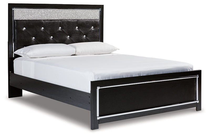 Kaydell Queen Upholstered Panel Bed with Mirrored Dresser at Walker Mattress and Furniture Locations in Cedar Park and Belton TX.