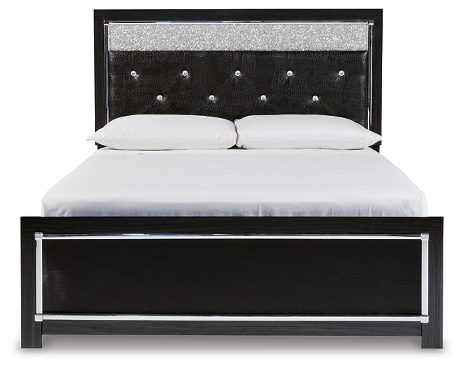 Kaydell Queen Upholstered Panel Bed with Mirrored Dresser at Walker Mattress and Furniture Locations in Cedar Park and Belton TX.