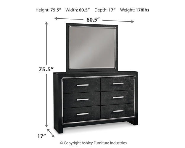 Kaydell Queen Upholstered Panel Headboard with Mirrored Dresser at Walker Mattress and Furniture Locations in Cedar Park and Belton TX.