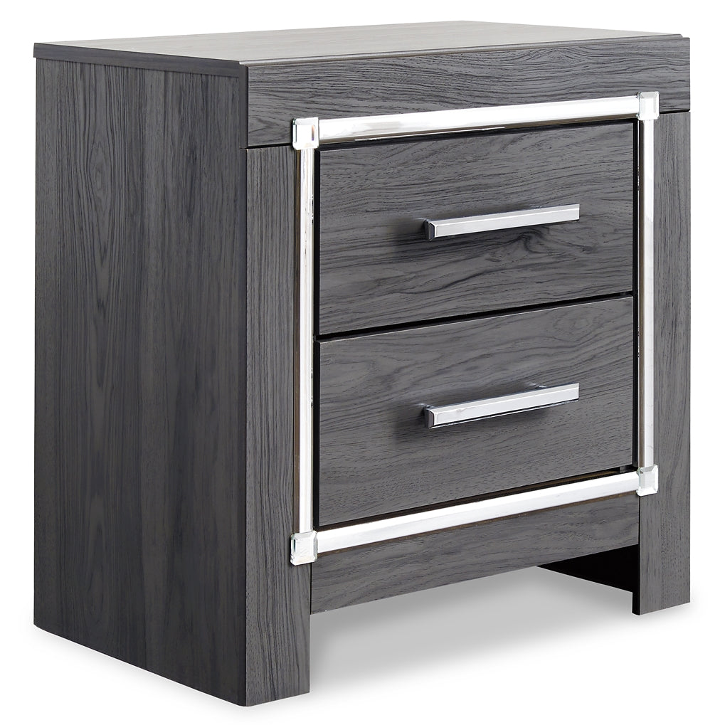 Lodanna King Panel Bed with Mirrored Dresser, Chest and Nightstand at Walker Mattress and Furniture Locations in Cedar Park and Belton TX.