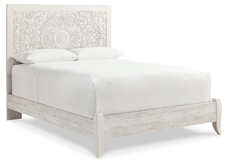 Paxberry Queen Panel Bed with Mirrored Dresser, Chest and 2 Nightstands at Walker Mattress and Furniture Locations in Cedar Park and Belton TX.