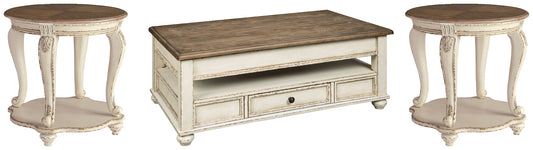 Realyn Coffee Table with 2 End Tables at Walker Mattress and Furniture Locations in Cedar Park and Belton TX.