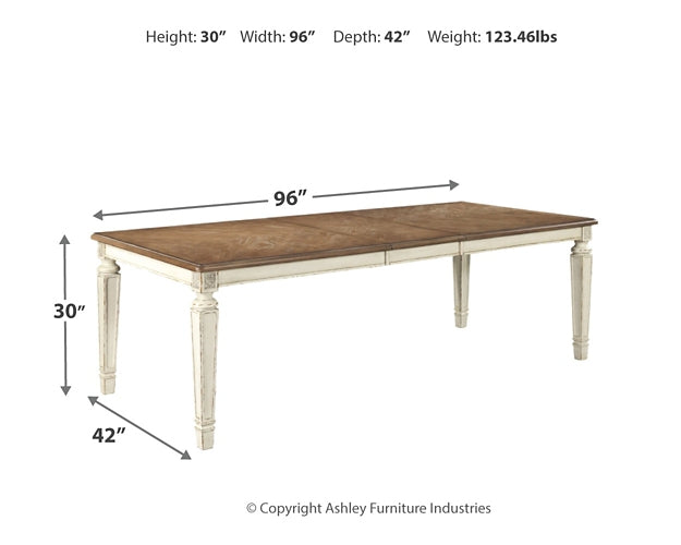 Realyn Dining Table and 8 Chairs at Walker Mattress and Furniture Locations in Cedar Park and Belton TX.