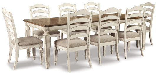 Realyn Dining Table and 8 Chairs at Walker Mattress and Furniture Locations in Cedar Park and Belton TX.