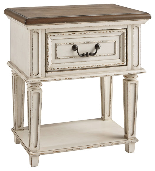 Realyn One Drawer Night Stand at Walker Mattress and Furniture Locations in Cedar Park and Belton TX.