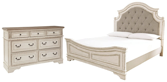 Realyn Queen Upholstered Panel Bed with Dresser at Walker Mattress and Furniture Locations in Cedar Park and Belton TX.