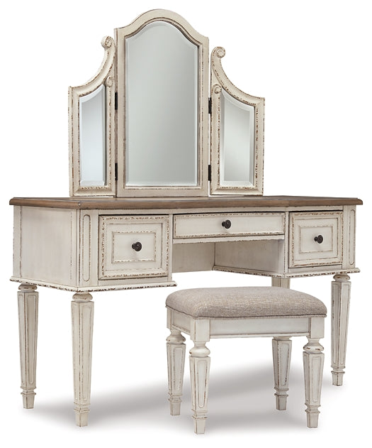 Realyn Vanity/Mirror/Stool (3/CN) at Walker Mattress and Furniture Locations in Cedar Park and Belton TX.