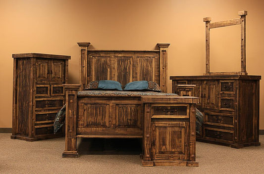 Rustic Rough Pine Bedroom Set at Walker Mattress and Furniture Locations in Cedar Park and Belton TX.