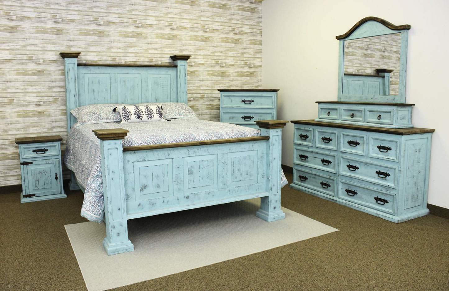 Rustic Turquoise Oasis Bedroom Set at Walker Mattress and Furniture Locations in Cedar Park and Belton TX.